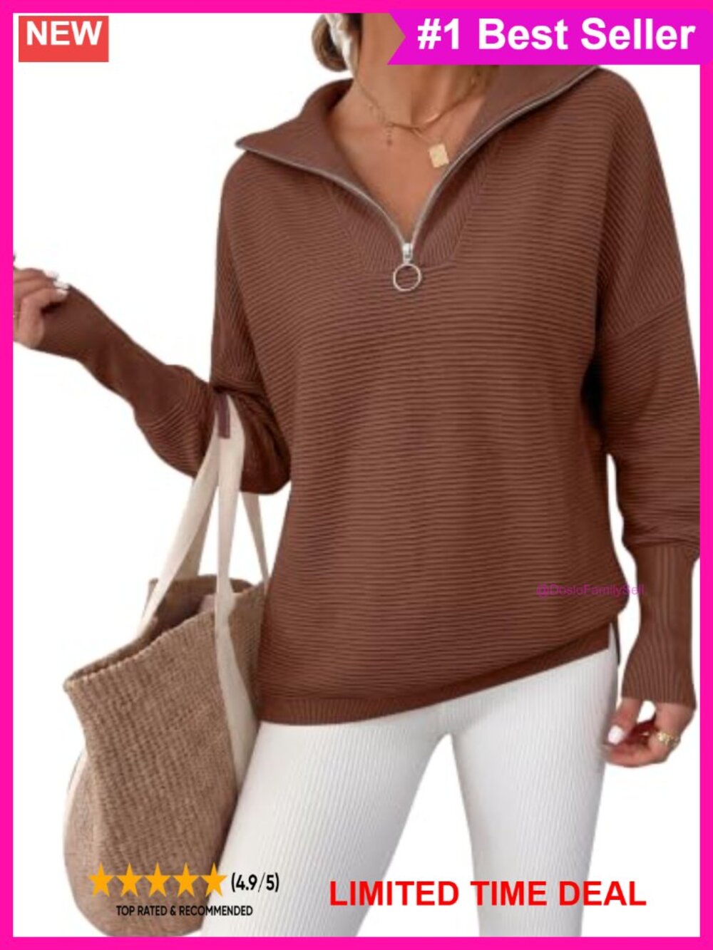 Women's Oversized Quarter Zip Pullover Long Sleeve V Neck Sweater